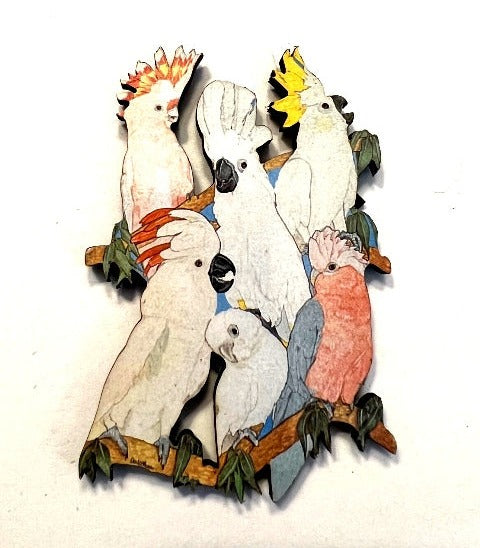 Cockatoo Parrots Wooden Magent