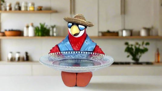 Parrot with Glass Serving Dish