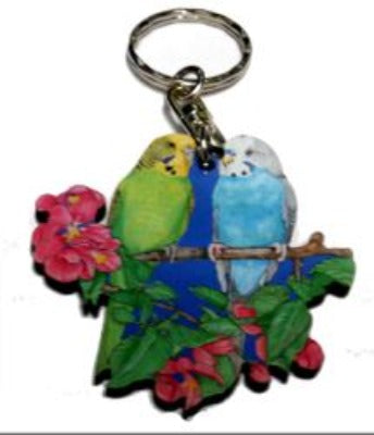 Budgie Parakeet Wooden Key Ring