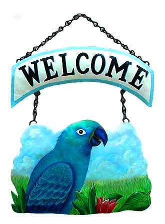 Blue Macaw Welcome Sign