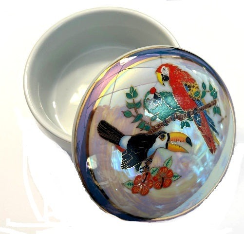 Ceramic Parrot Trinket Box