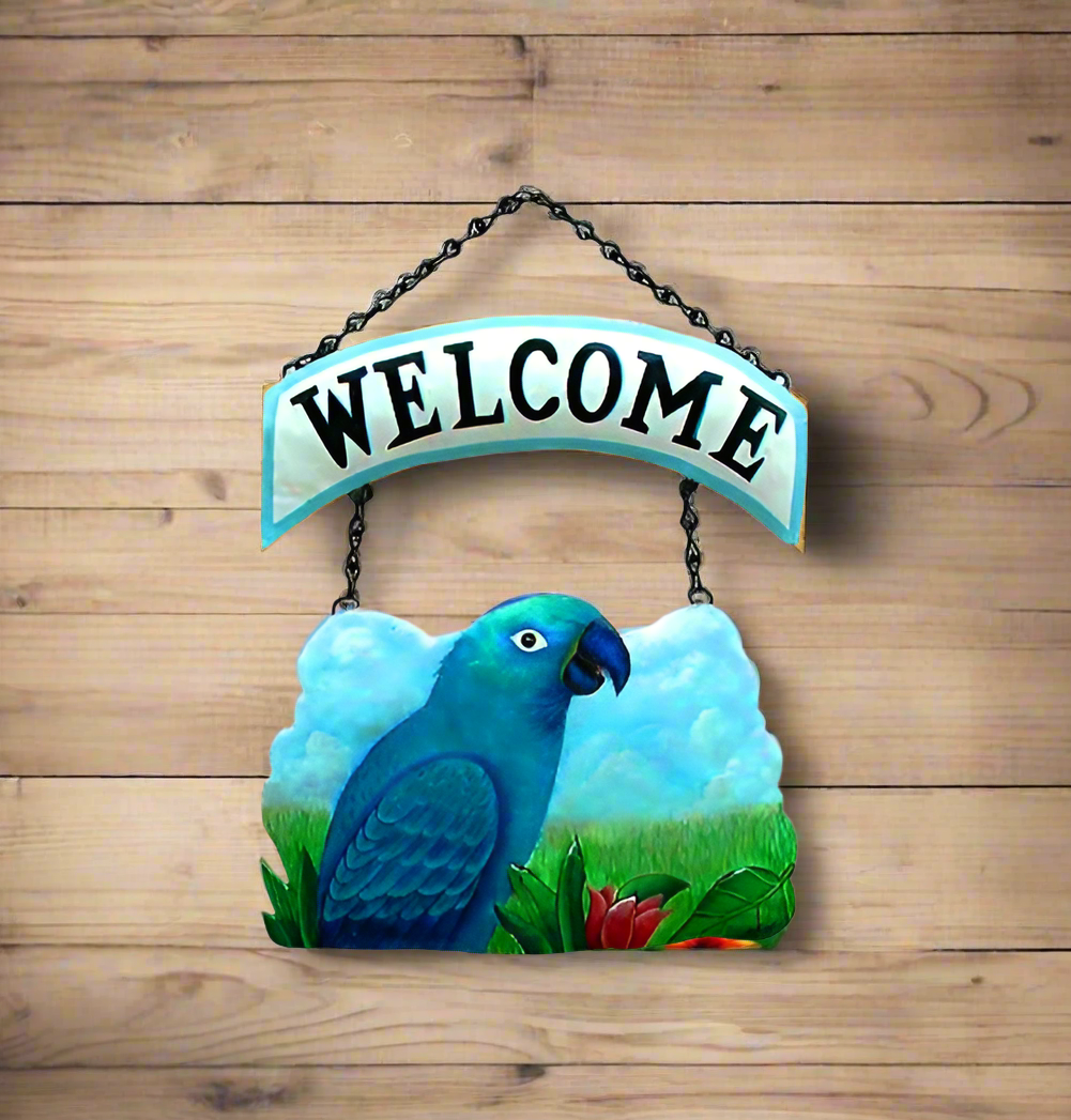 Blue Macaw Welcome Sign