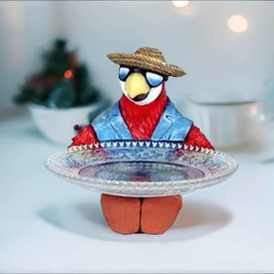 Parrot with Glass Serving Dish