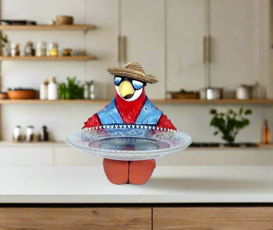 Parrot with Glass Serving Dish